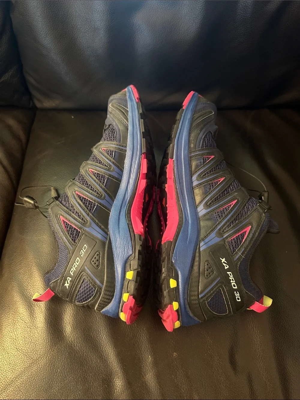 Salomon Trail Runners in Navy with Yellow & Pink Highlights Women's 9.5